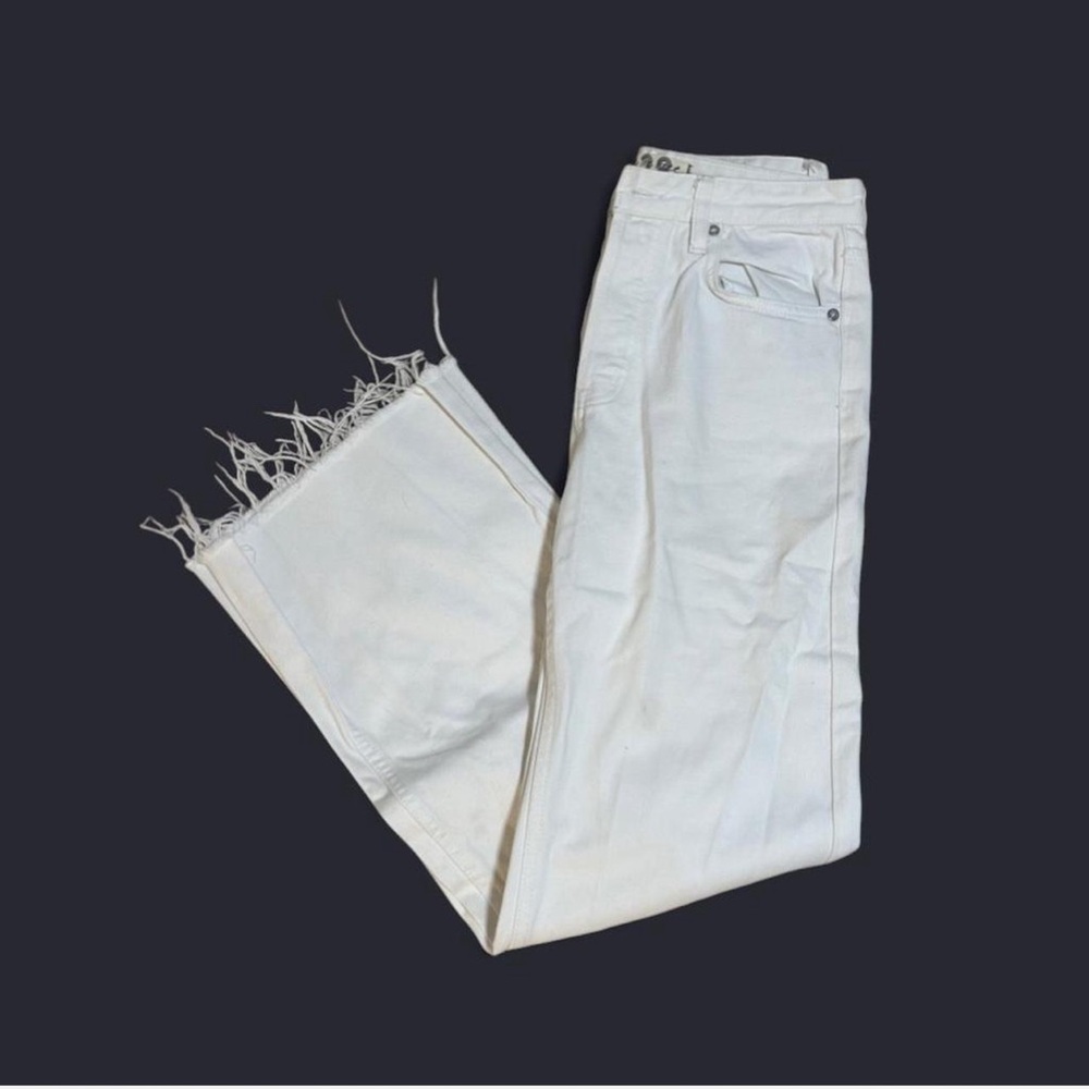 Free People Straight-Cut White Frayed Hem Jeans